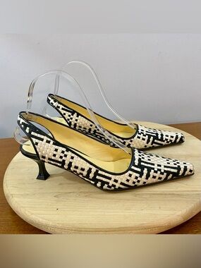 Giuseppe Zanotti Y2K Black Cream Checkered Kitten-Heel Mules Women’s Sz 6.5 B